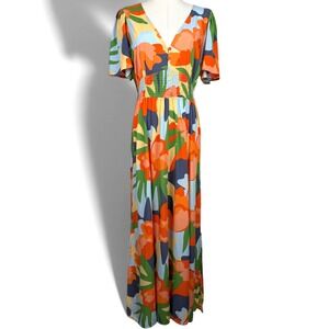Anthropologie Abel The Label Hilda Maxi Dress Side Slits M Tropical Boho Resort